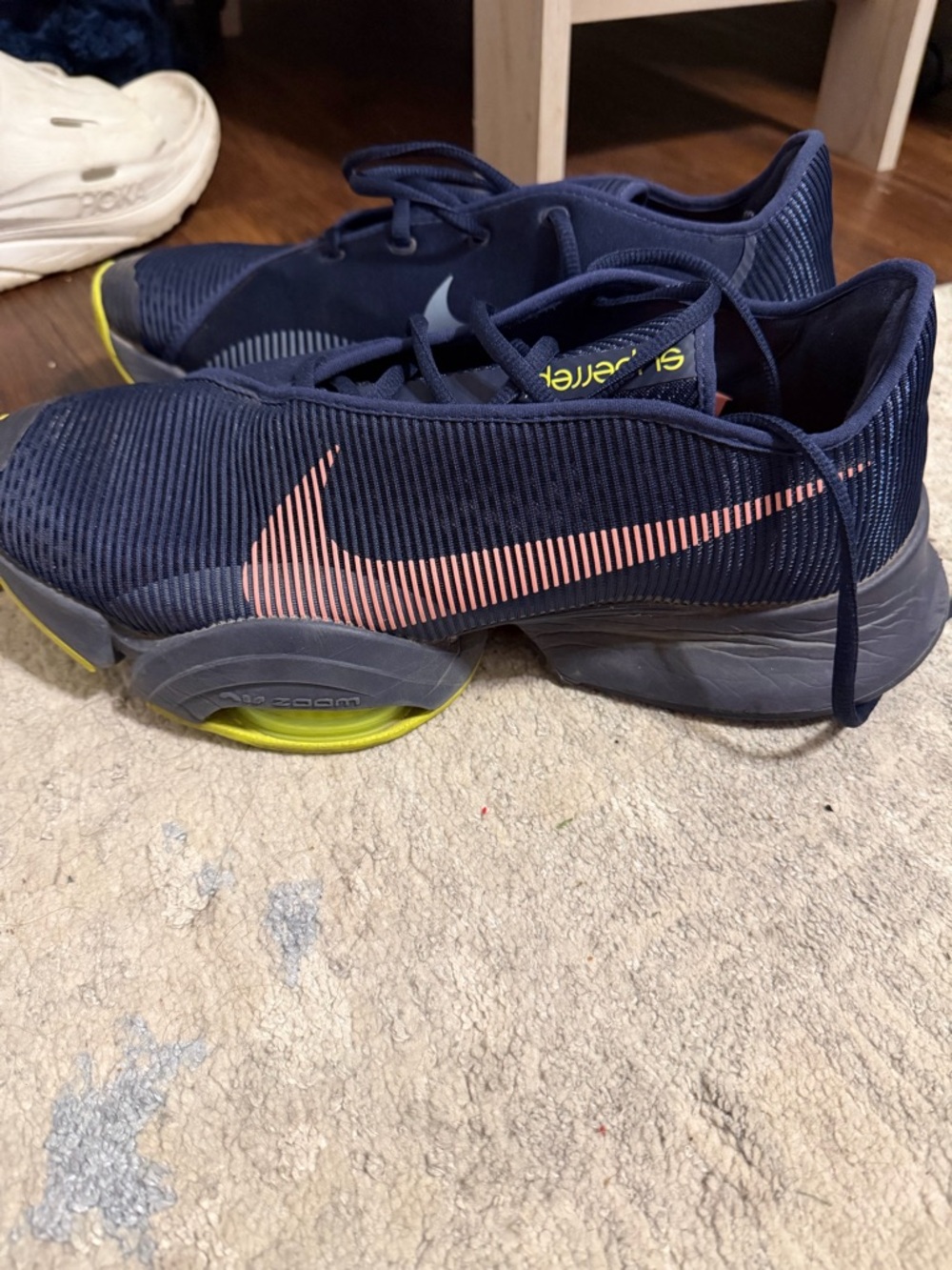 Nike Navy Sneakers with Pink Swoosh and Lime Accent